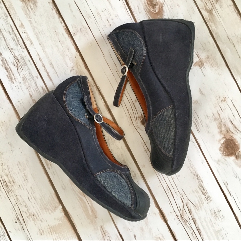 VINTAGE BLUE SUEDE & DENIM SUGAR PLATFORMS
